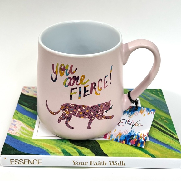 YOU ARE FIERCE 24 Oz Ceramic Coffee Tea Mug Cup Pink Leopard Etta Vee - Picture 11 of 15